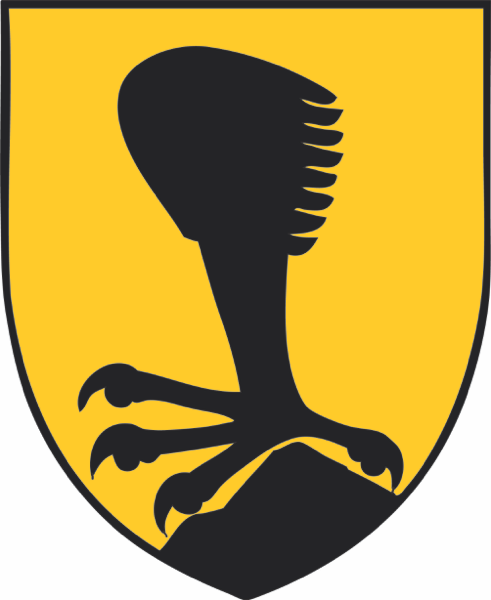 Das Wappen der Stadt Villach: schwarzer Adlerfang auf goldenem Schild
